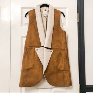 Anthropologie Elevenses Suede + Shearling Vest